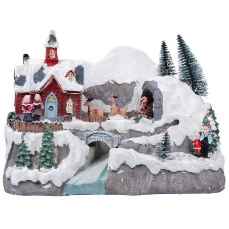 Christmas village with moving sleigh complete with lights and
