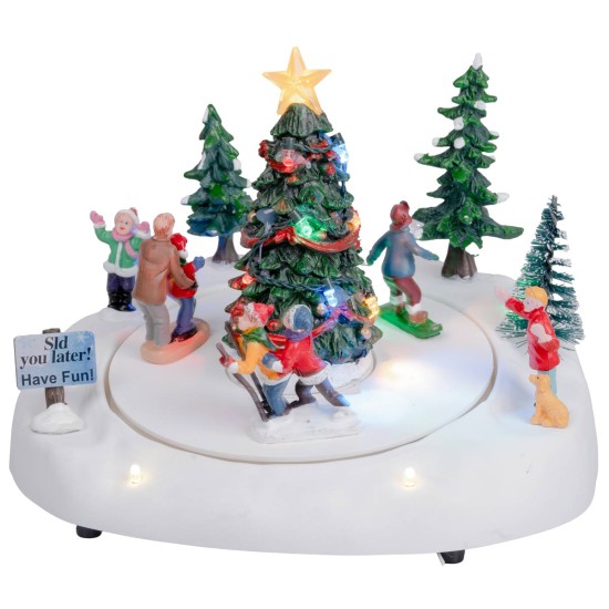 Pista de patinaje con árbol de Navidad completa con luz y música