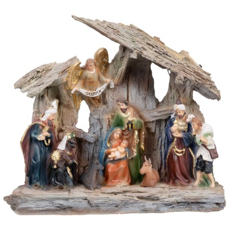 Natividad en bloque con personajes y cabaña para pesebre Mundo