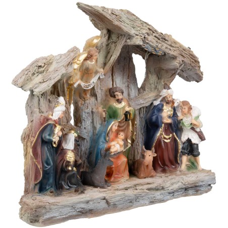 Natività in blocco con personaggi e capanna per presepe Mondo