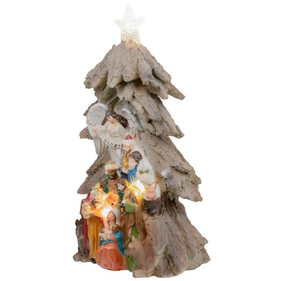 Nativity in block shaped like a Christmas tree with star