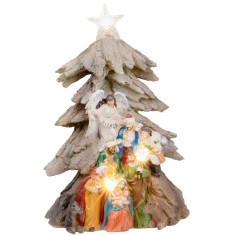 Nativity in block shaped like a Christmas tree with star