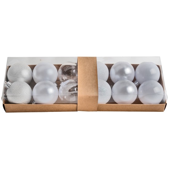 Set of 12 white balls ø 6 cm for Christmas tree for nativity scene