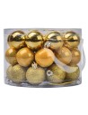 Caja redonda con asa 42 bolas oro ø 5 cm surtidas para
