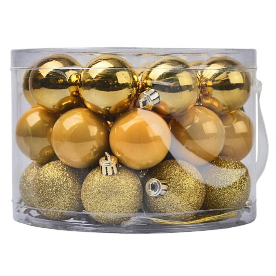 Caja redonda con asa 42 bolas oro ø 5 cm surtidas para