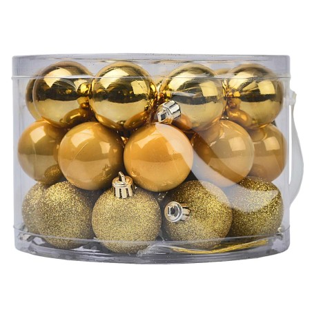 Caja redonda con asa 42 bolas oro ø 5 cm surtidas para