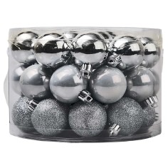 Round box with handle 42 silver balls ø 5 cm assorted for