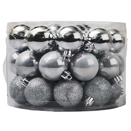 Caja redonda con asa 42 bolas plata ø 5 cm surtidas para