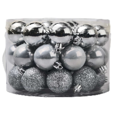 Box tondo con manico 42 palline argento ø 5 cm assortite per 2