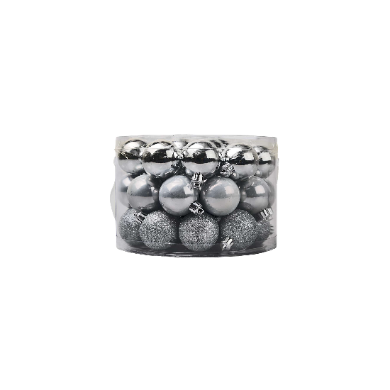 Box tondo con manico 42 palline argento ø 5 cm assortite