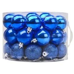 Round box with handle 42 blue balls ø 5 cm assorted for