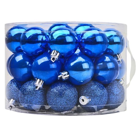 Round box with handle 42 blue balls ø 5 cm assorted for