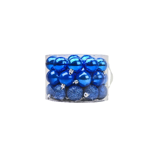 Box tondo con manico 42 palline blu ø 5 cm assortite