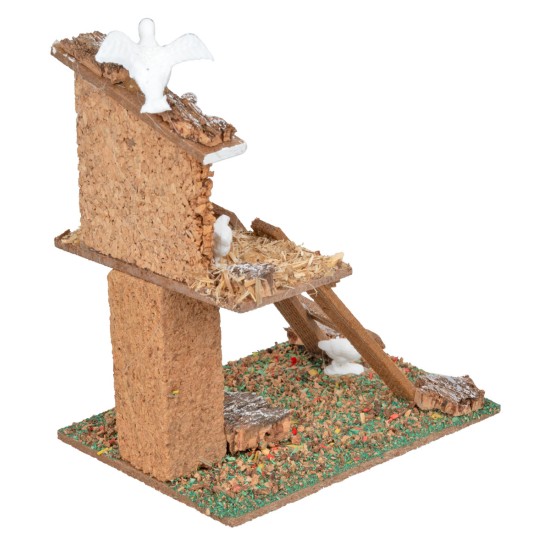 Two-level chicken coop with ladder and ducks for Mondo nativity scene