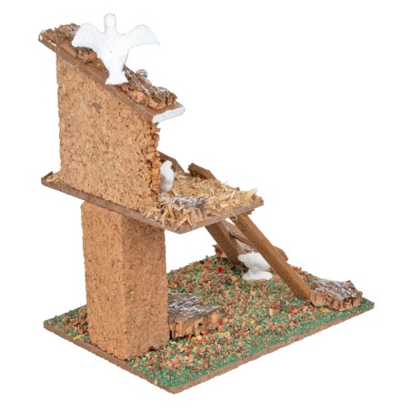 Two-level chicken coop with ladder and ducks for Mondo nativity scene