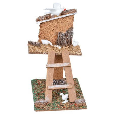 Two-level chicken coop with ladder and ducks for Mondo nativity scene