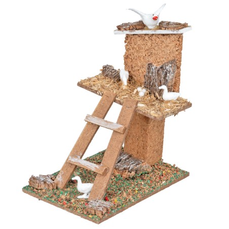 Two-level chicken coop with ladder and ducks for Mondo nativity scene
