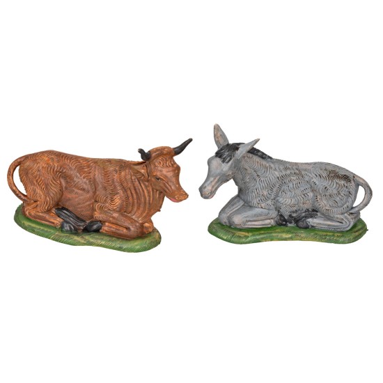 Set bue y asno sentados serie 18 cm para belén Mondo Presepi
