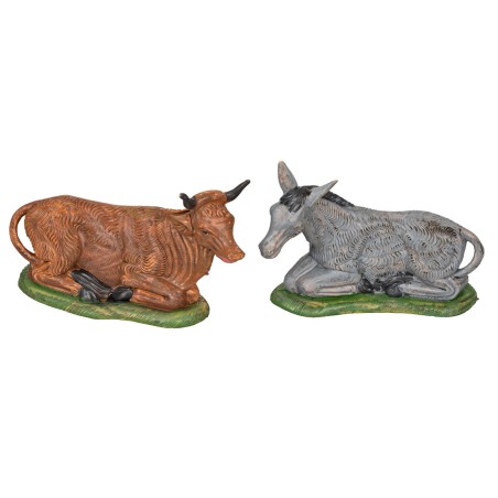 Set bue y asno sentados serie 18 cm para belén Mondo Presepi