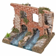 Tratto di fiume doppio con acquedotto romano per presepe Mondo
