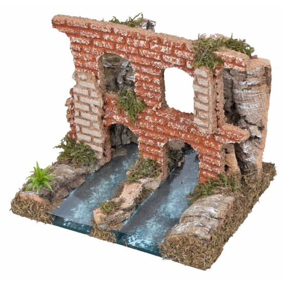 Tratto di fiume doppio con acquedotto romano cm 18x15x15 h