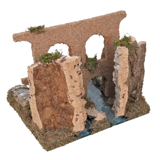 Tratto di fiume doppio con acquedotto romano per presepe Mondo