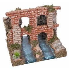 Tratto di fiume doppio con acquedotto romano cm 18x15x15 h 2