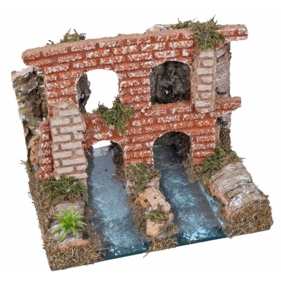 Tratto di fiume doppio con acquedotto romano cm 18x15x15 h