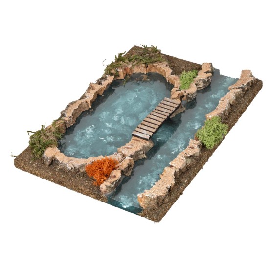 River section with depth effect with small bridge cm 25.5x18x1 h