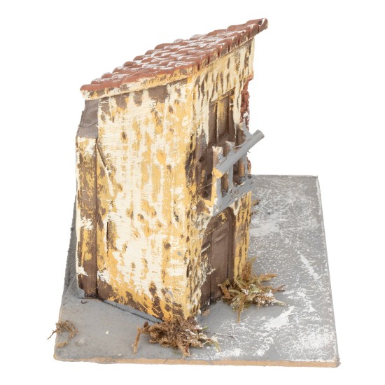 Rustic yellow stucco house with balcony 14x10x11.5 cm for