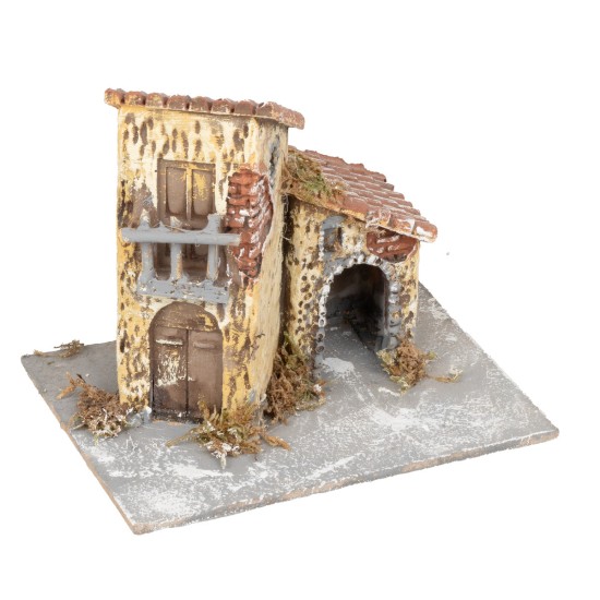 Rustic yellow plastered small house with balcony cm 14x10x11.5 h