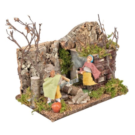 Coppia di boscaioli 10 cm in movimento con ambientazione