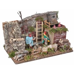 Coppia di boscaioli 10 cm in movimento con fattoria per presepe 2