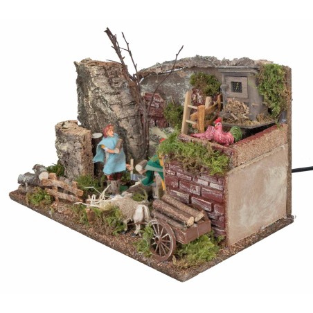 Coppia di boscaioli 10 cm in movimento con fattoria per presepe