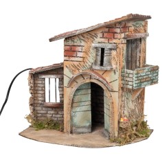 Casa rústica con canasta de frutas en movimiento cm 32x19x33 h