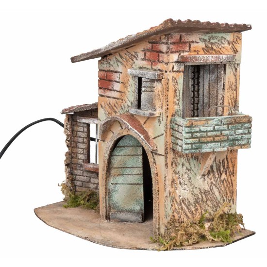 Casa rústica con canasta de frutas en movimiento cm 32x19x33 h