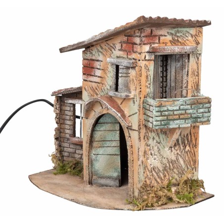 Casa rústica con cesta de frutas en movimiento cm 32x19x33 h