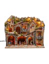 Illuminated nativity scene with arches, oven, mill, and balconies 70x48x60h