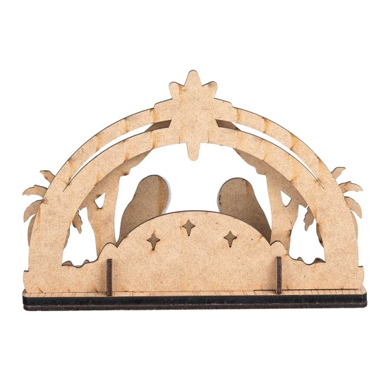 Nativity block with wooden stable complete with lighting cm