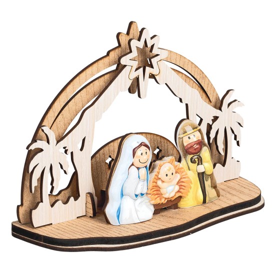 Nativity block with wooden stable complete with lighting cm
