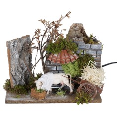 Movimento bue con carretto cm 24x16x21 per presepe Mondo Presepi