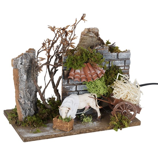 Movimento bue con carretto cm 24x16x21 per presepe Mondo Presepi