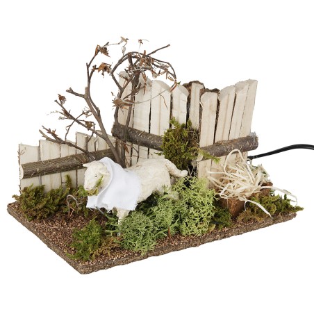 Pecora in movimento con cibo in bocca 15x15x10 per presepe