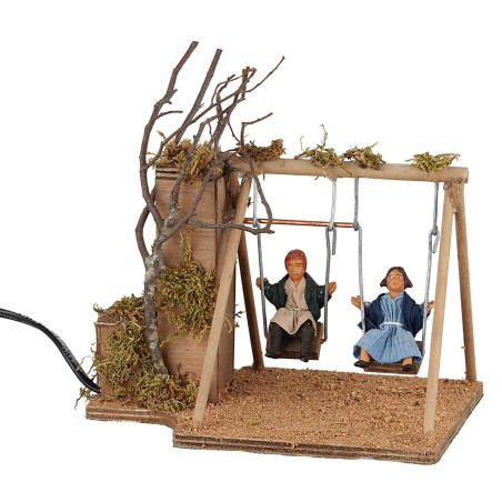 Bimbi sull'altalena serie 15 cm in movimento per presepe Mondo