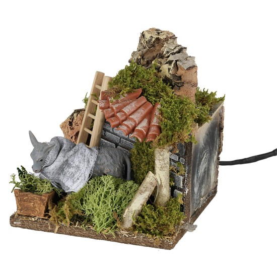 Asino con scala in movimento che mangia 15x15x15 h per presepe