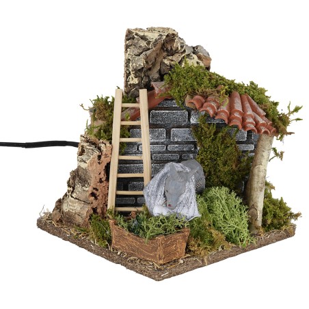 Asino con scala in movimento che mangia 15x15x15 h per presepe