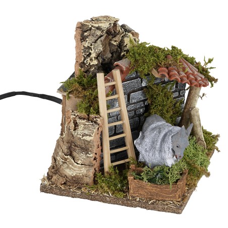 Asino con scala in movimento che mangia 15x15x15 h per presepe
