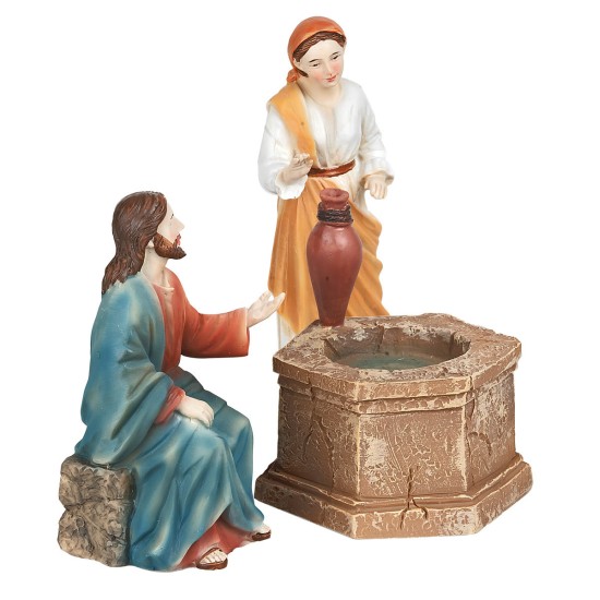 Gesù e la samaritana al pozzo 12 cm resina