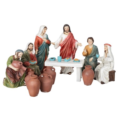 Set nozze di Cana 12 cm in resina 12 pz per presepe Mondo