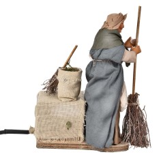 Donna che spazza serie 14 cm in movimento per presepe Mondo 2